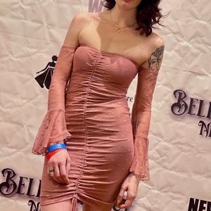 Polka dot pink mesh mini dress